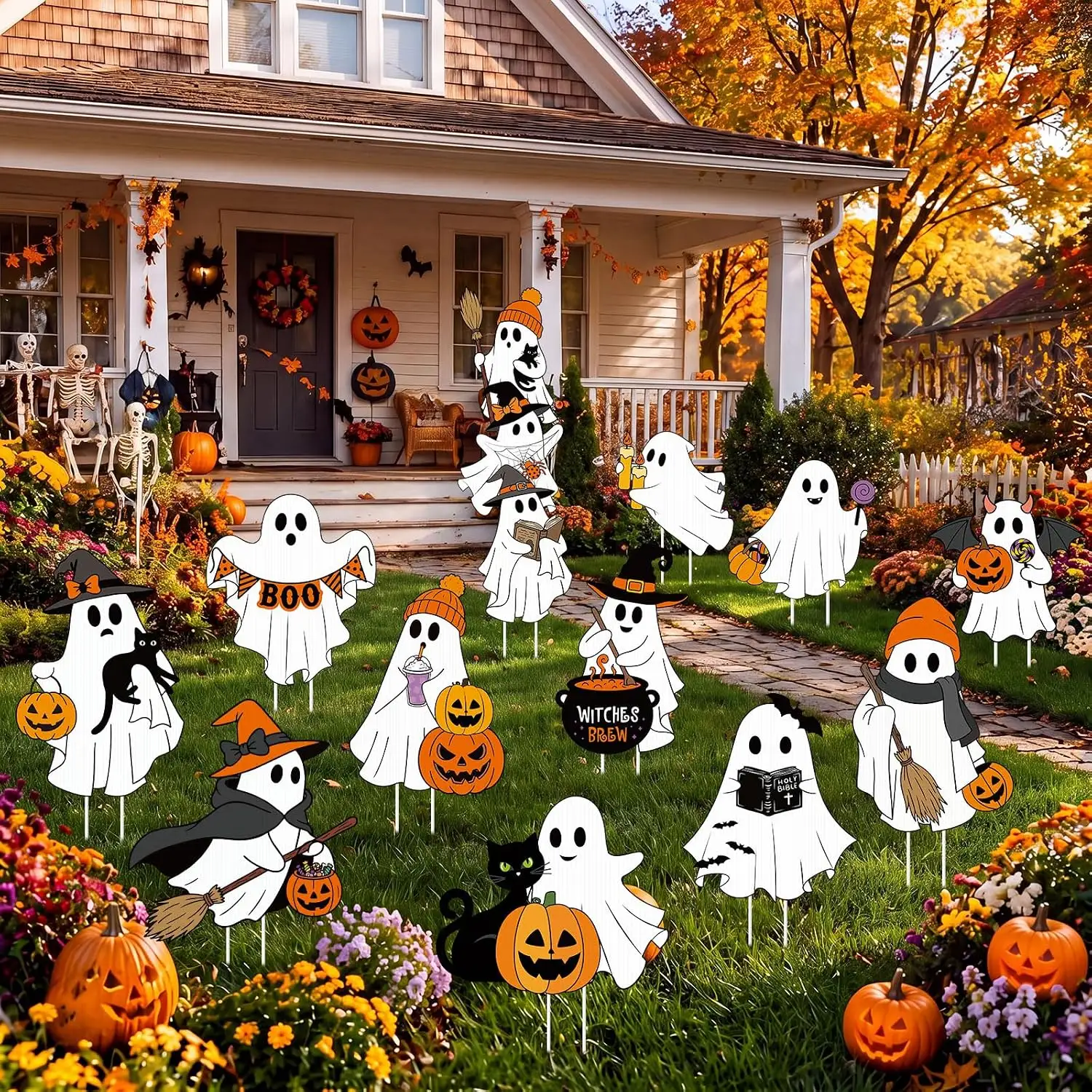 14 Pack Ghost Halloween Yard Signs
