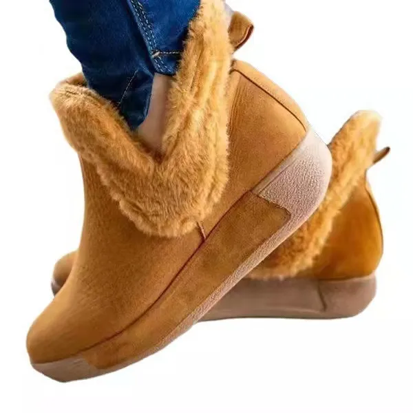 Head Suede Flat Heel Solid Brown Spot Snow Boots Brown - Shop at LoveMi
