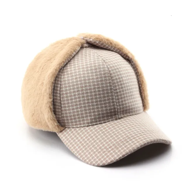 Women's Autumn And Winter Plaid Lambswool Warm Hat Beige - Shop at LoveMi
