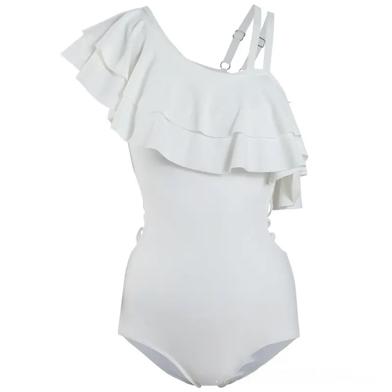 Women's One-piece Triangle Ruffled Sloping Shoulder Sling Hot Spring Swimsuit