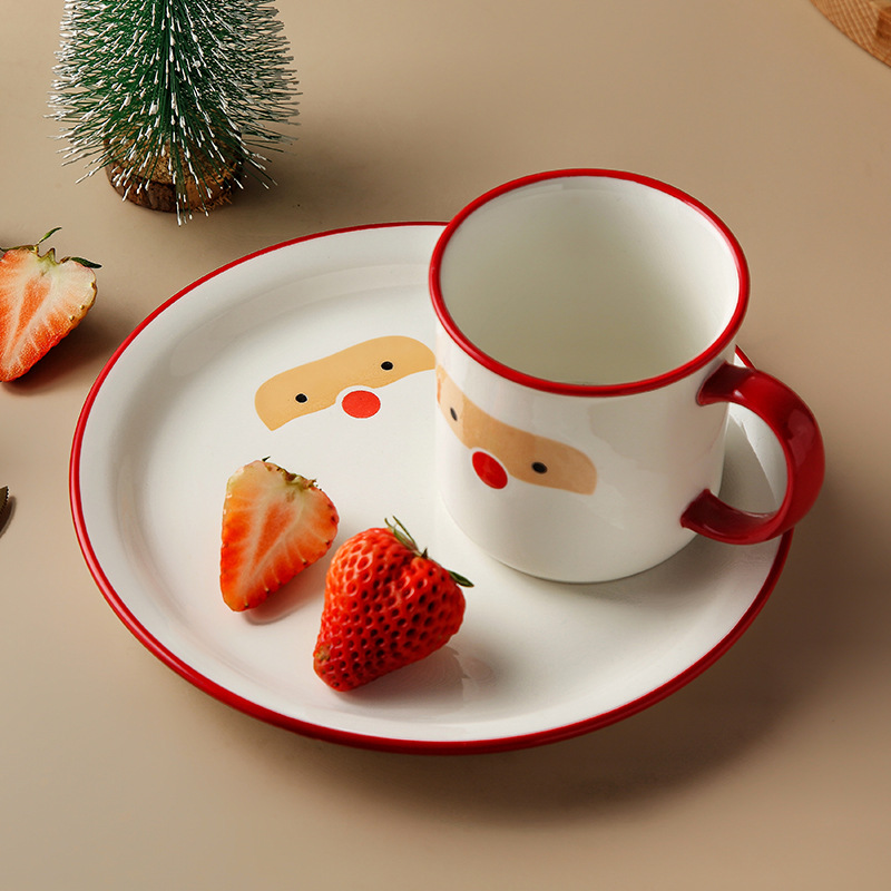 Simple And Creative Christmas Cartoon Cup And Saucer Set