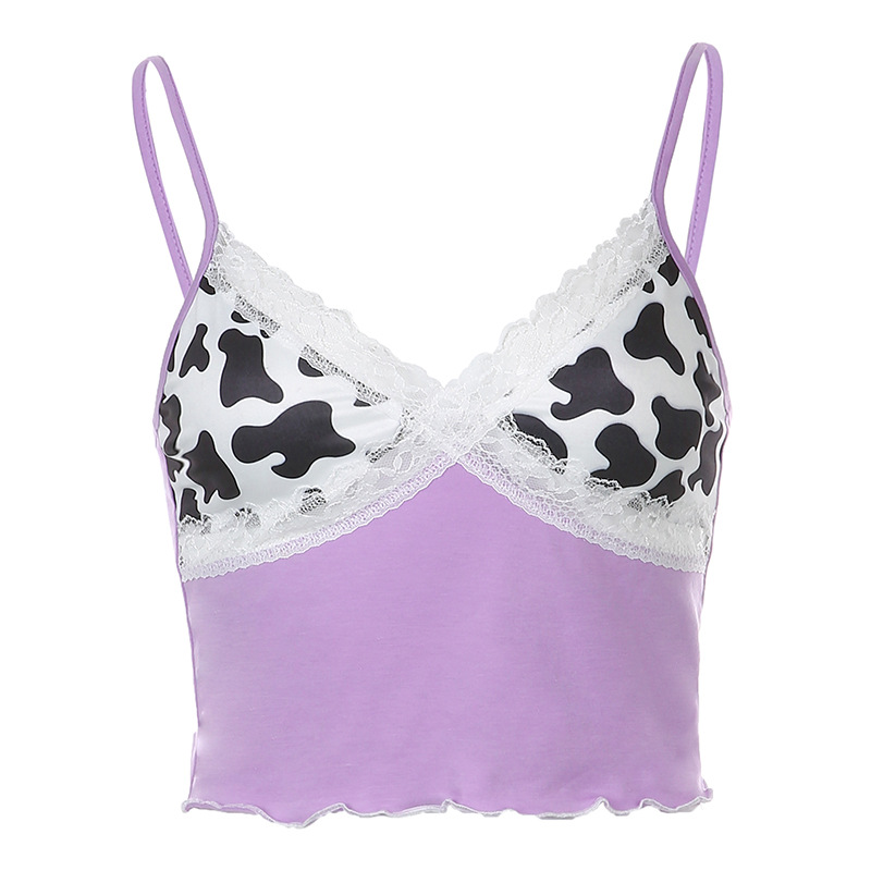 Title 2, Stitching cow pattern V-neck camisole women