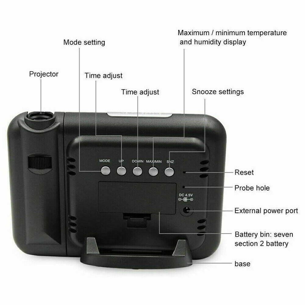 Smart Alarm Clock Digital LED Projector Temperature Time Projection LCD Display 3