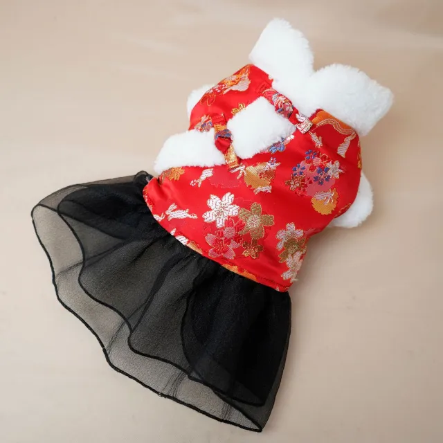Dog New Year Festive Thick Cotton Warm Skirt Blooming Rich Red - Shop at LoveMi