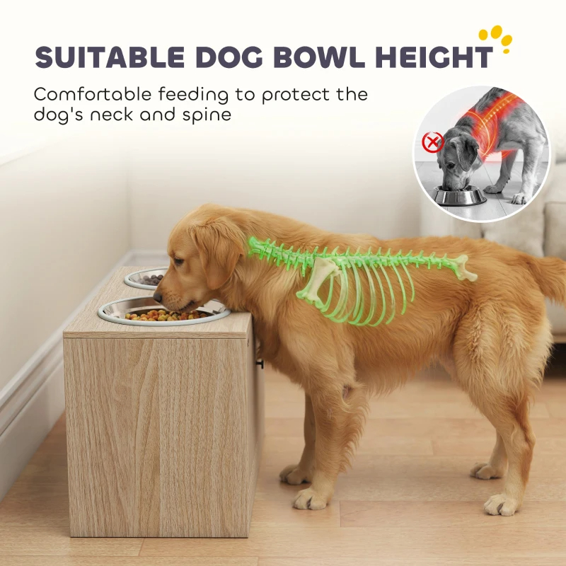 Elevated Dog Bowl, Large Feeding Dog Bowl Stand With 2 Stainless Steel Bowls, Storage Drawer, And Slow Feeder Mat.