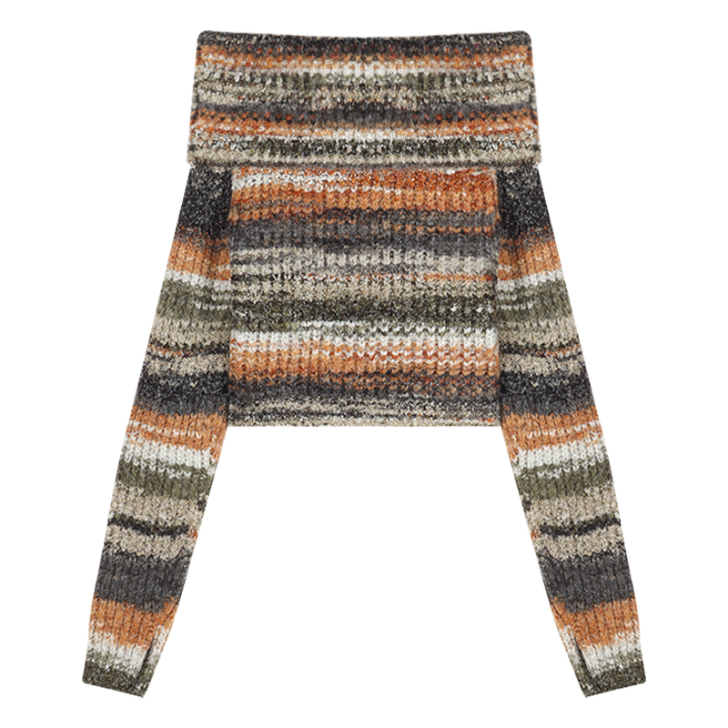 Women's Rainbow One Shoulder Colorful Striped Sweater