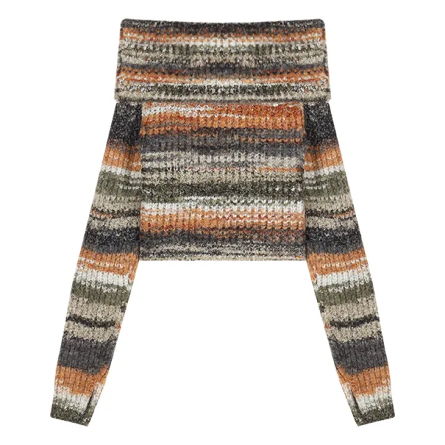 Women's Rainbow One Shoulder Colorful Striped Sweater Color - Shop at LoveMi
