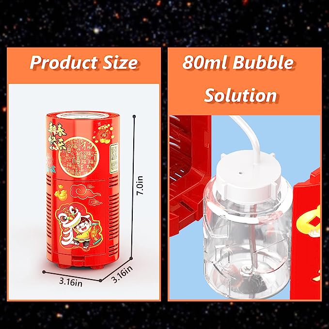 Portable Fireworks Bubble Machine with Lights. Unique Firework Bubble: This bubble machine can produce thousands of colorful bubbles to bring you amazing effects, let you feel the joy of the bubble activities. Fantasy Light Effect: Firework Bubble Machine