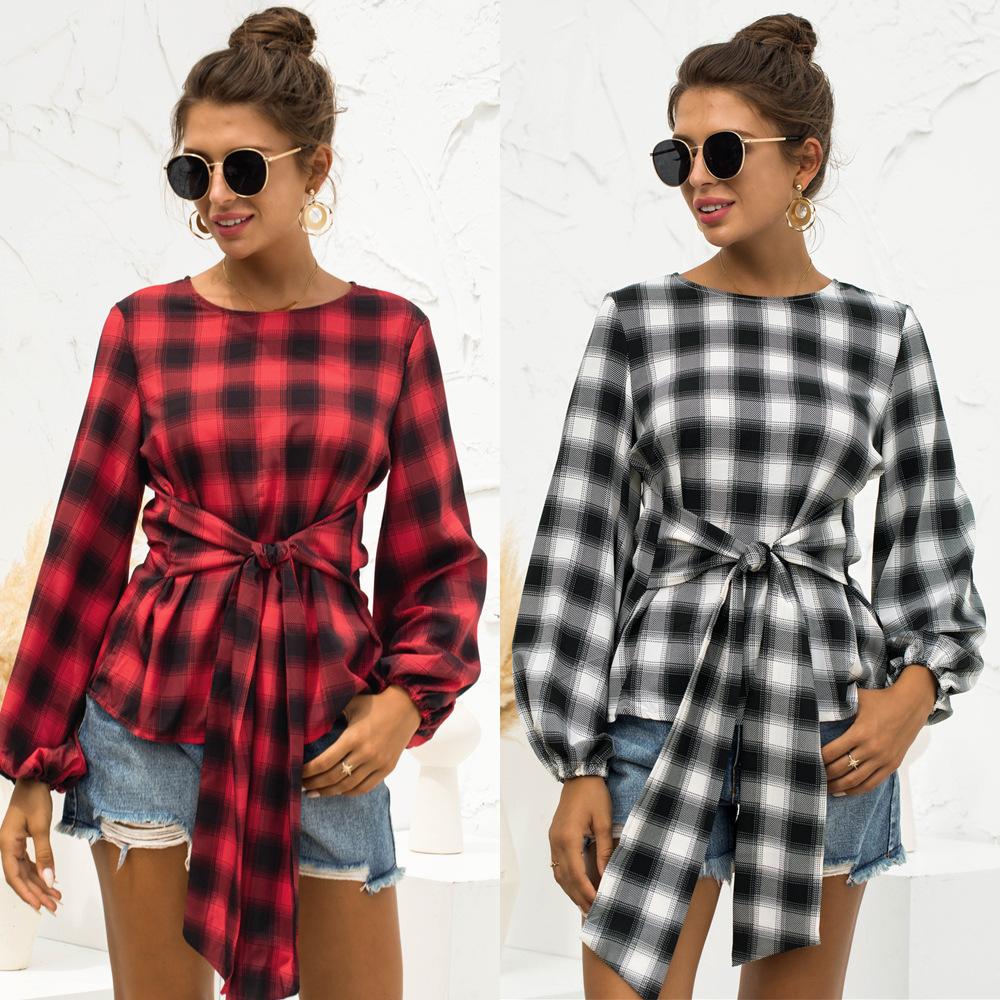 Title 6, Long Sleeved Retro Plaid Lace Up Shirt