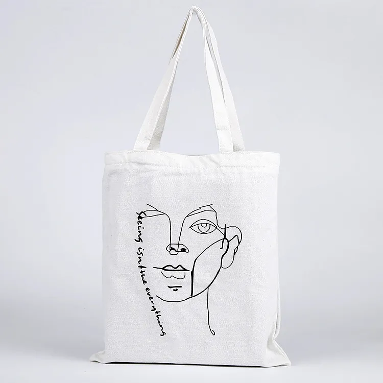 Fashionable And Simple Printed Cotton Eco-friendly Bag - White