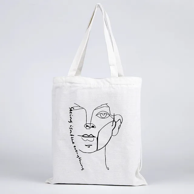 Fashionable And Simple Printed Cotton Eco friendly Bag White - Shop at LoveMi