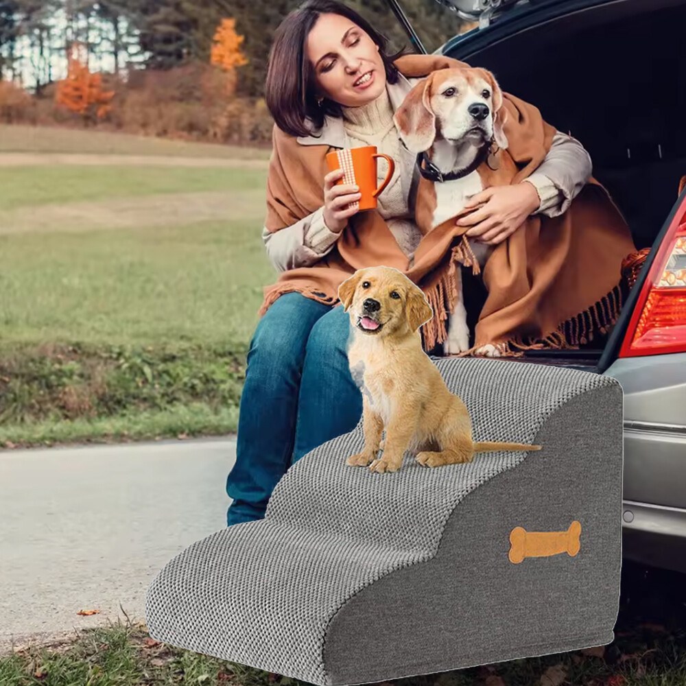 3Step Dog Stairs Pet For Bed Sofa Cats Ladder Ramp With Removable Cover Portable — image 6