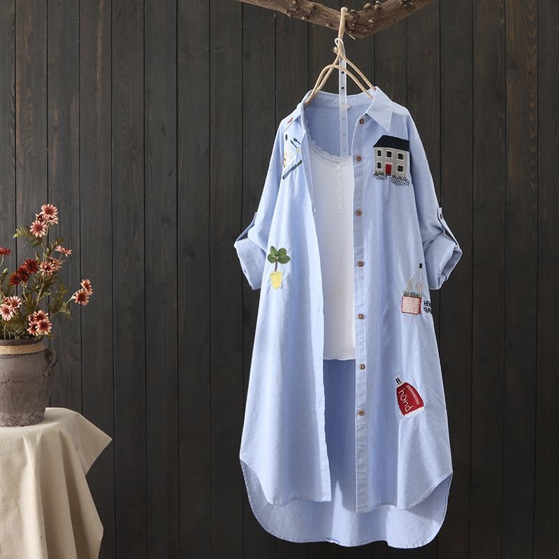 Women's Embroidered Versatile Loose Fitting Shirt — image 1