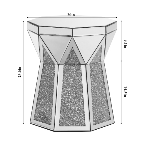 Drum Style Coffee Table With Mirror Crystal Inlay, Polygonal Silver Decorative Table, Modern Design Luxury Modern Furniture, 20 Inch  About 50 Centimeters  Low Coffee Table, Suitable For Living Room — foto 6