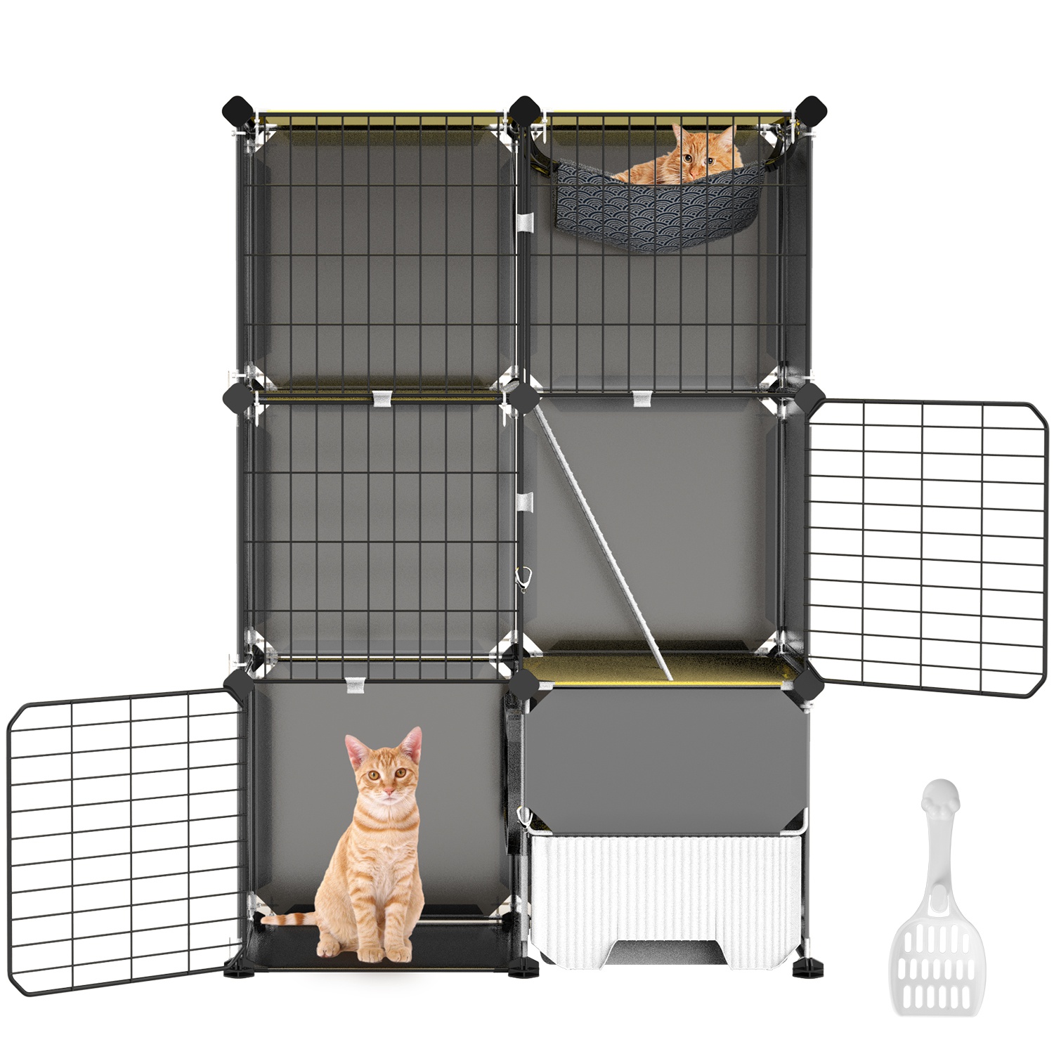 3 Tier Cat Cage Indoor With Litter Box Hammock Detachable Metal Wire Cat Kennel Cat House Cat Enclosure With Ladder For 1-2 Kittens