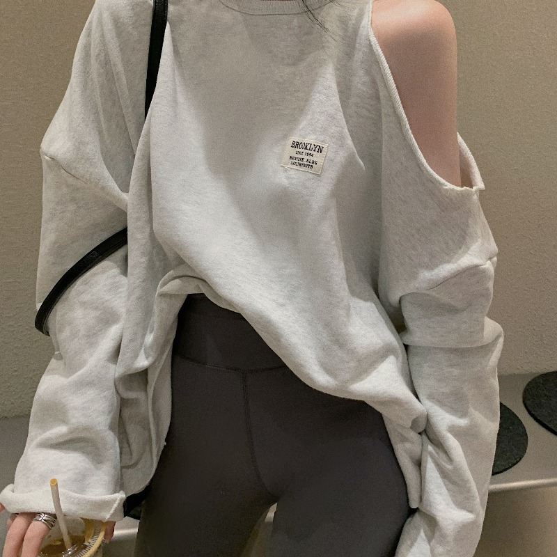 Women's Fashion Round Neck Off Shoulder Long Sleeve Sweatshirt