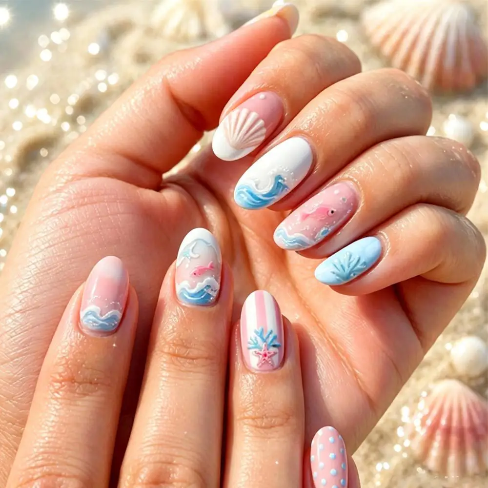 Of Short Oval Press-on Nail Wave French