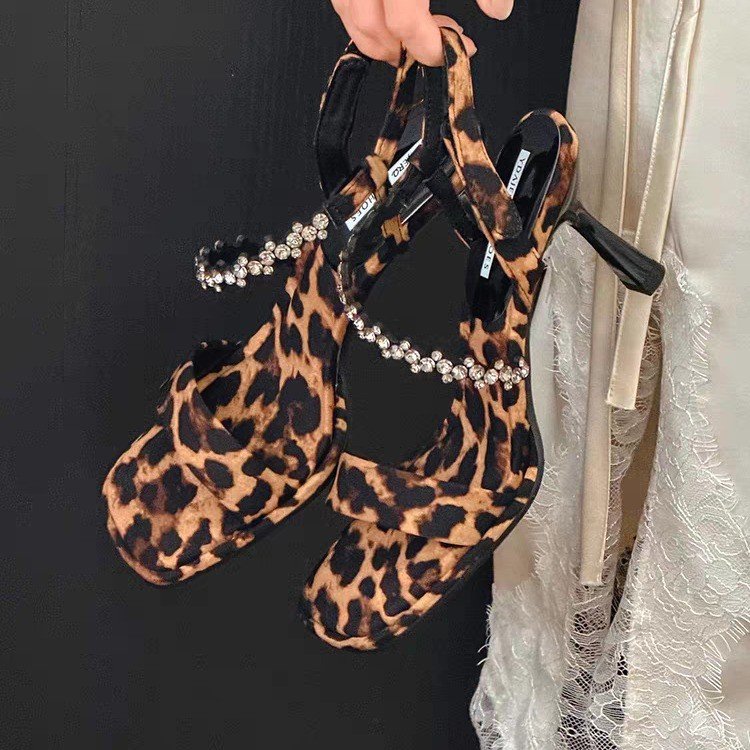 Women Champagne Gold Rhinestone One Strap Sandals, French Style Soft Sole Slim High Heel Dress Sandals For Dating product image