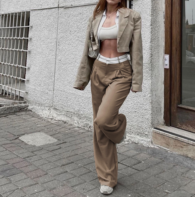Fashion Solid Color Slim Casual Trousers
