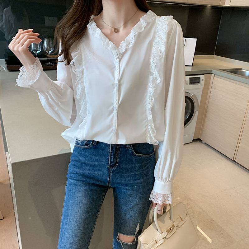 Title 6, New Lace Temperament Solid Color Chiffon Shirt ...