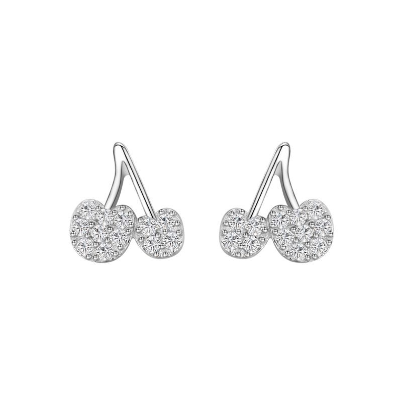 925 Sterling Silver Cherry Diamond Stud Earrings