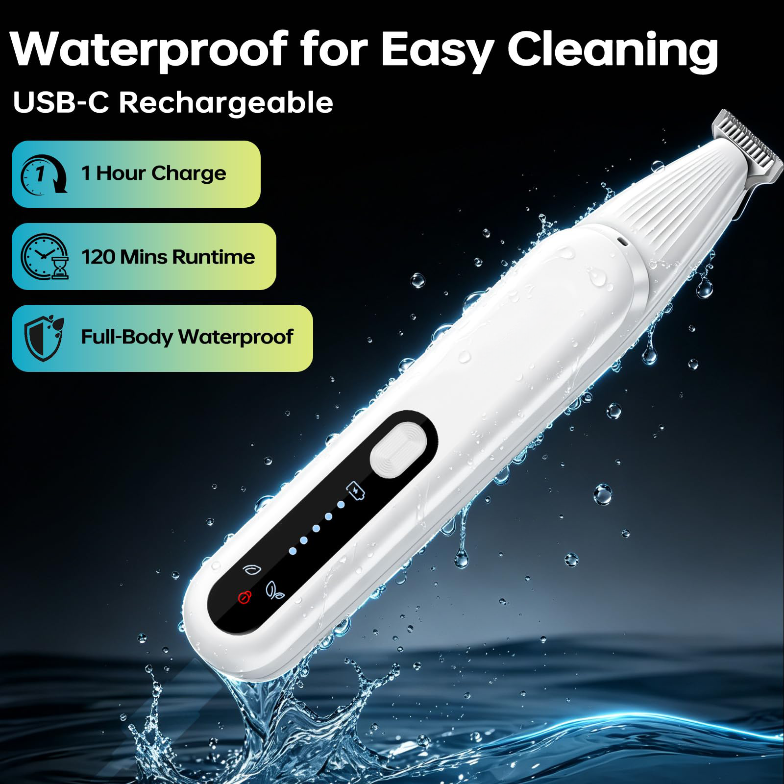 Upgrade Dog Paw Trimmer, Cordless Pet Clippers For Dogs Cats With LED Light Low Noise, Dual-Speed, IP68 Waterproof, 0.7inch Safe Blade Dog Grooming Clippers For Paws, Ears, Face, Rump, USB-C Rechagebl detail photo 3