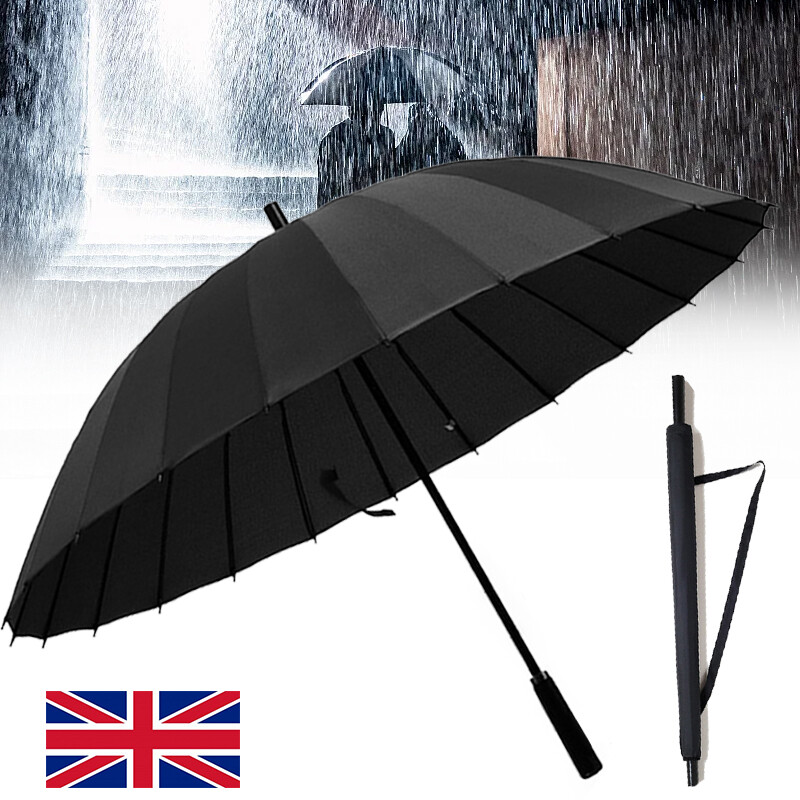 24 Ribs Umbrella Classic Large Umbrellas Strong Windproof Stormproof Black V