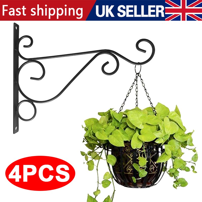 4X Heavy Duty Garden Metal Hanging Basket Brackets Plant Hanger Hook Wall Decor — image 8