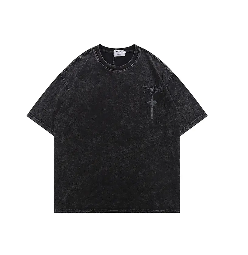 Hip Hop Vintage Distressed Washed Short Sleeve T-shirt Male