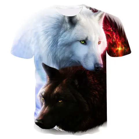 Couple 3D Short Sleeve T-shirt Print Animal White Wolf