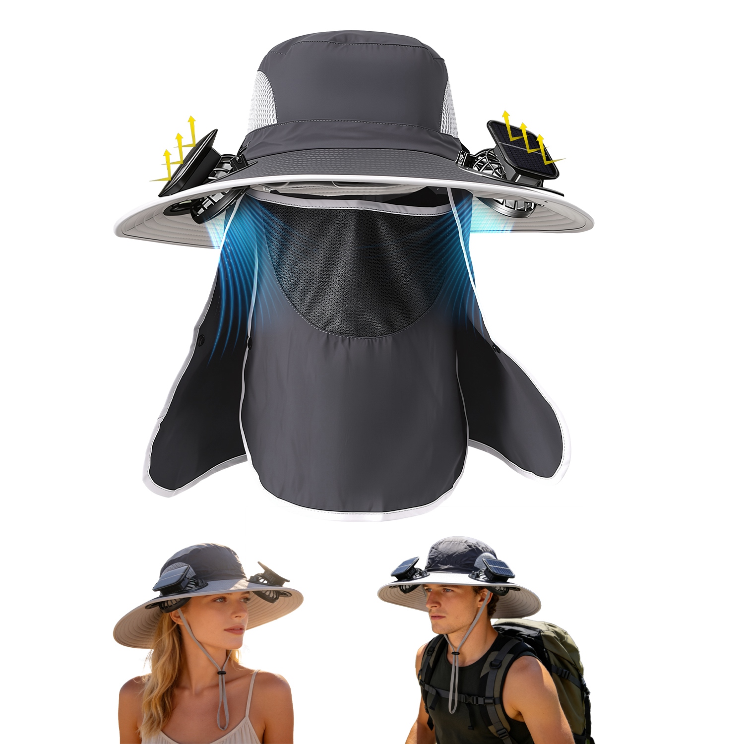 Solar Fan Hat with Neck Flap