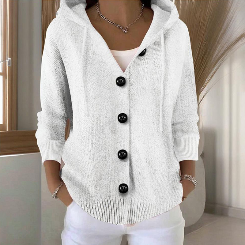 Women's Button Down Hoodie Cardigan, Long Sleeve Open Front Sweater Coat For Fall Winter White - Shop at LoveMi