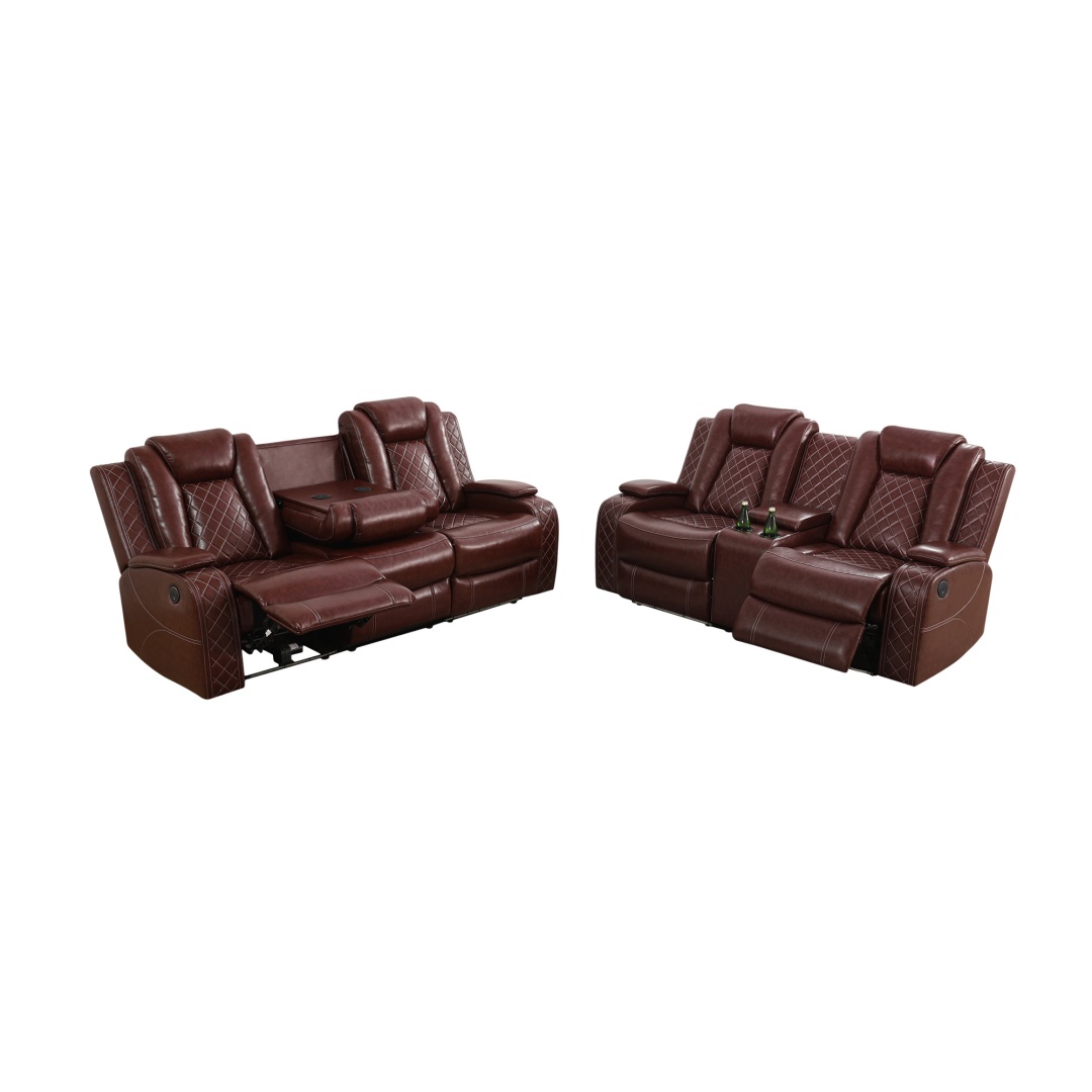 Pickup Only--Red Breathing Leather 3-Piece Living Room Recliner Sofa Set