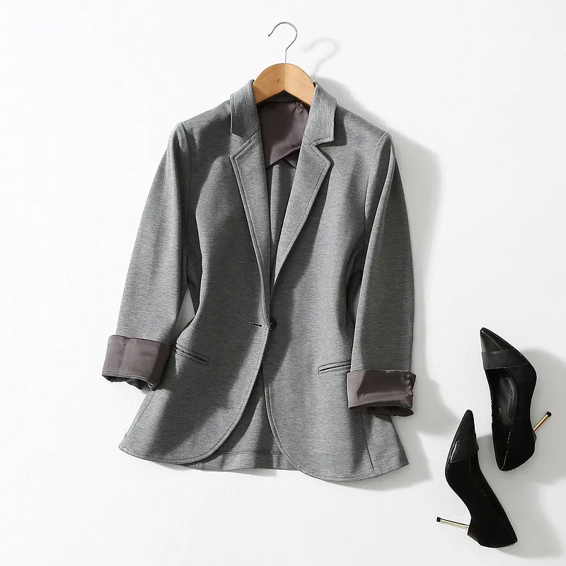 All-match Three-dimensional Cut One-button Small Suit Jacket Women - Grey