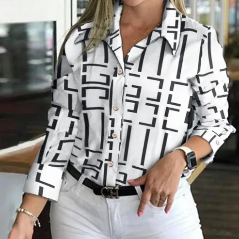 New Casual Fashion Graphic Printing Long sleeved Shirt Women White - Shop at LoveMi