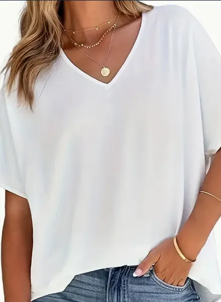 Solid Versatile Blouse, Casual V Neck Short Sleeve Blouse, Women's Clothing White - Shop at LoveMi