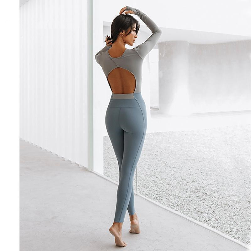 Women’s Long Sleeve Strapless Chest Pad One Piece Yoga Clothes