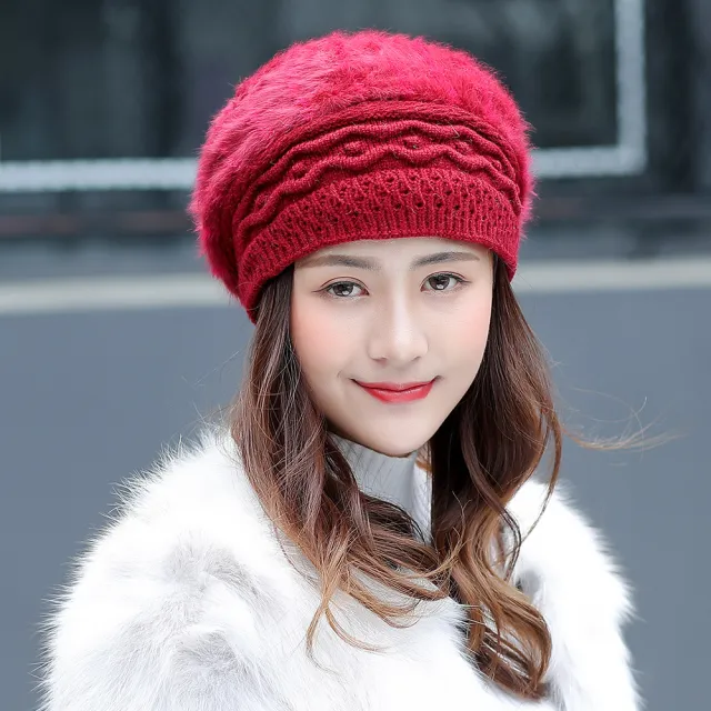 Women's Warm Outdoor Knitted And Velvet Padded Hat Wine Red - Shop at LoveMi