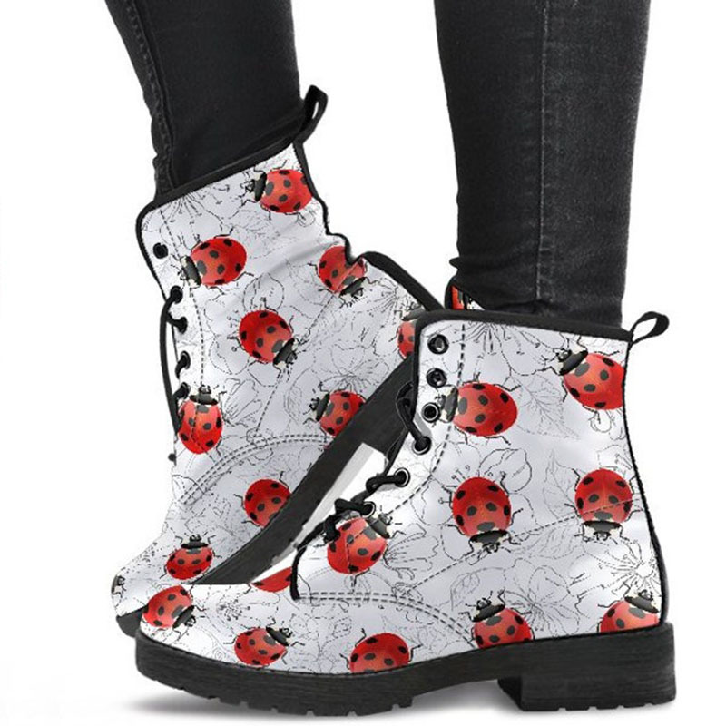 Women's High Help Combat Boots Seven Star Ladybird Cute Cartoon British Work Clothes Boots Ladybird Size35 - Shop at LoveMi