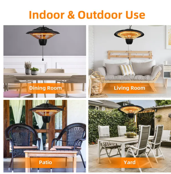 1500W Outdoor Hanging Patio Heater Ultra-Quiet Electric Heating Lamp — foto 5