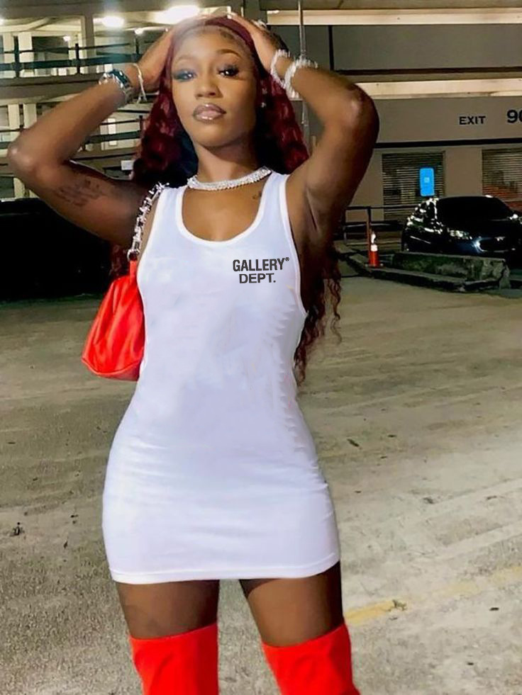 Fashion Street Sleeveless Slim Fit Hip Alphabet Print Dress