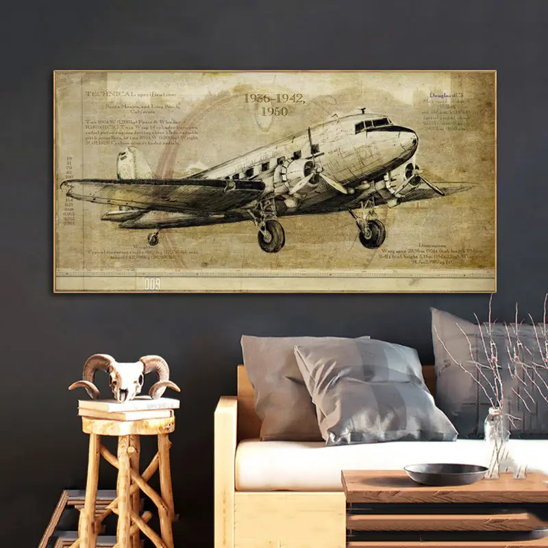 Vintage Airplane Print Poster Canvas Painting