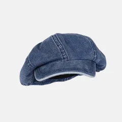 Denim Big Head Circumference Sun Protection Painter All-match Retro Octagonal Hat - Dark Blue - View 1