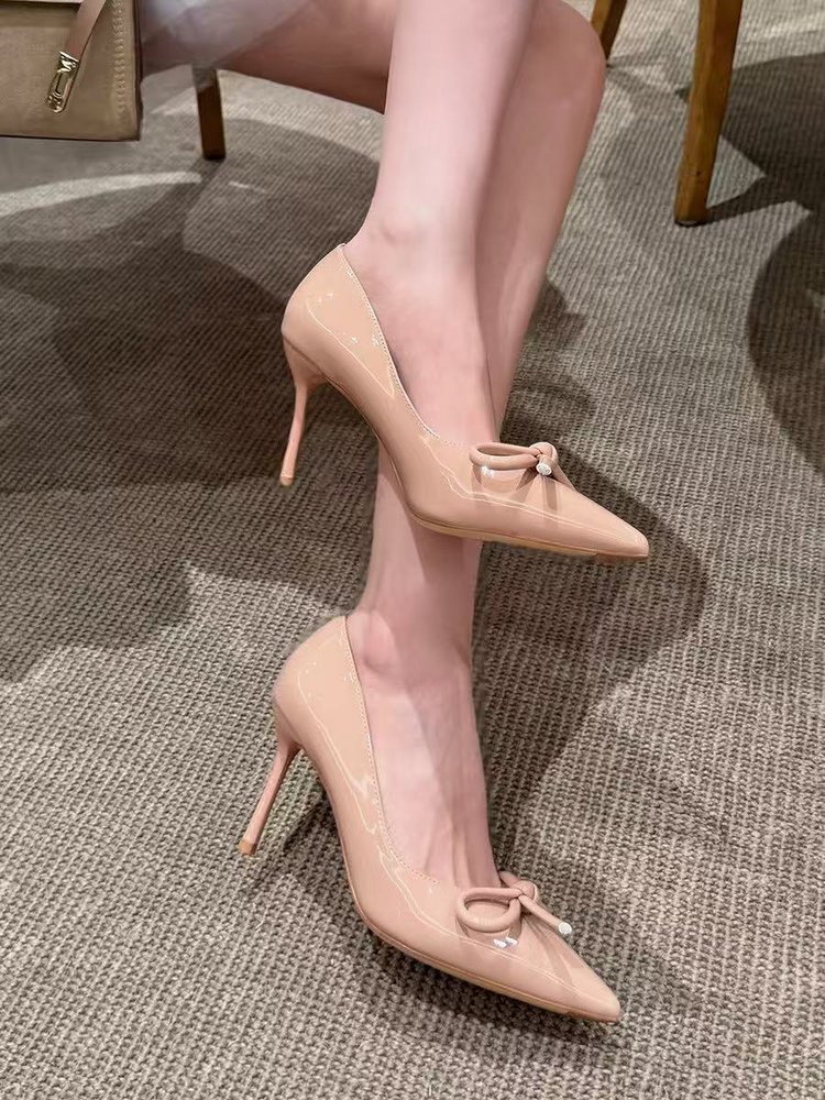 Stunning High Heels For Women With Bow, Elegant Versatile Black Sexy Pointed Toe Pumps