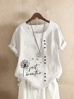 New Summer Fashion Casual Print Vintage Round Neck Short - White - View 1