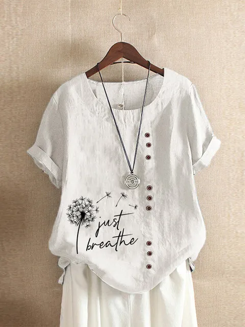 New Summer Fashion Casual Print Vintage Round Neck Short - White