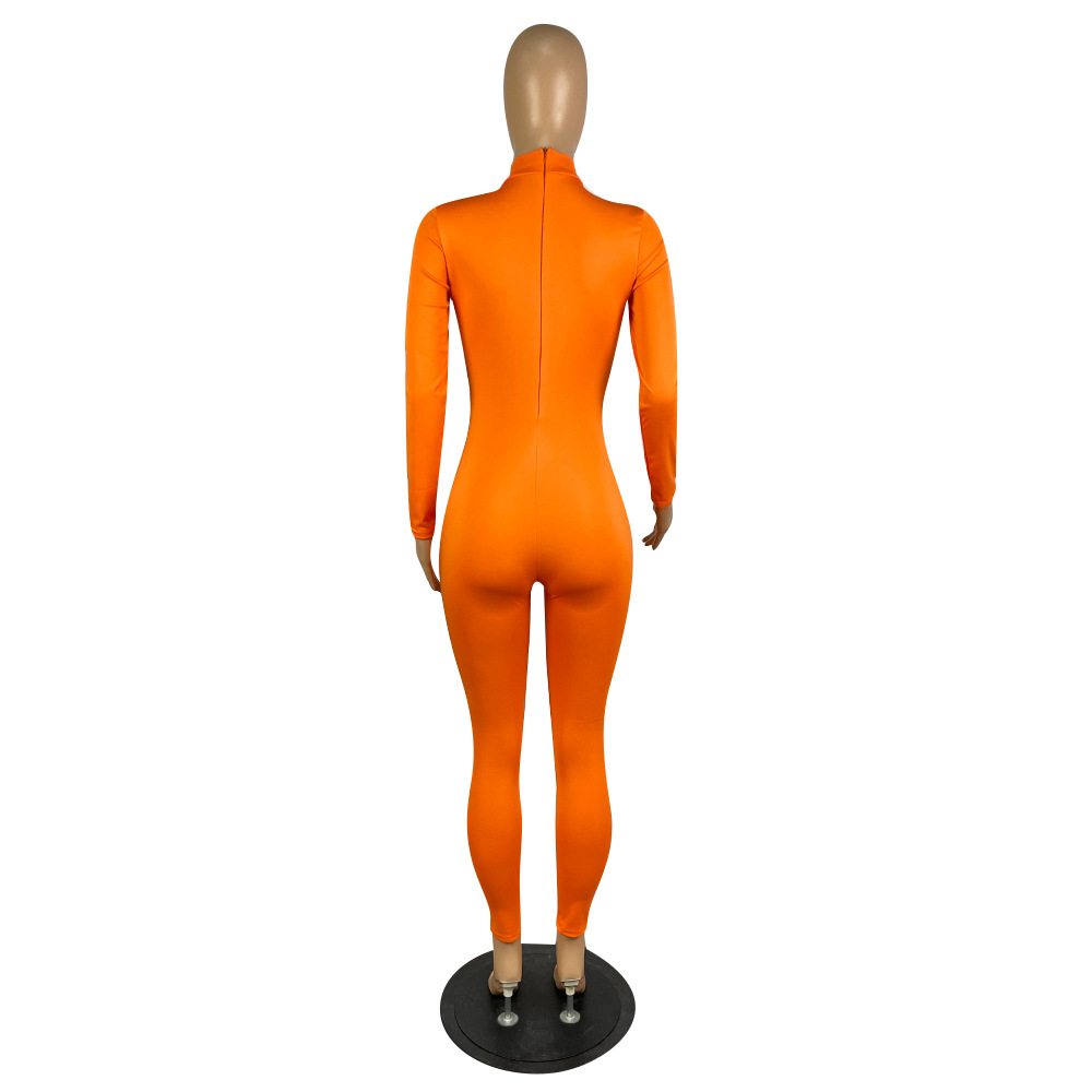 Women's Solid Color Long-sleeved Invisible Cut-out Jumpsuit - Image 2