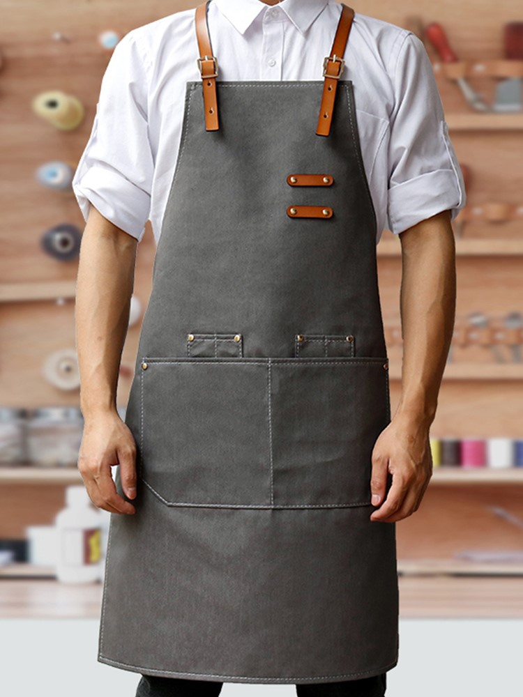 Title 4, Cowhide Strap Denim Apron Coffee Shop Barber