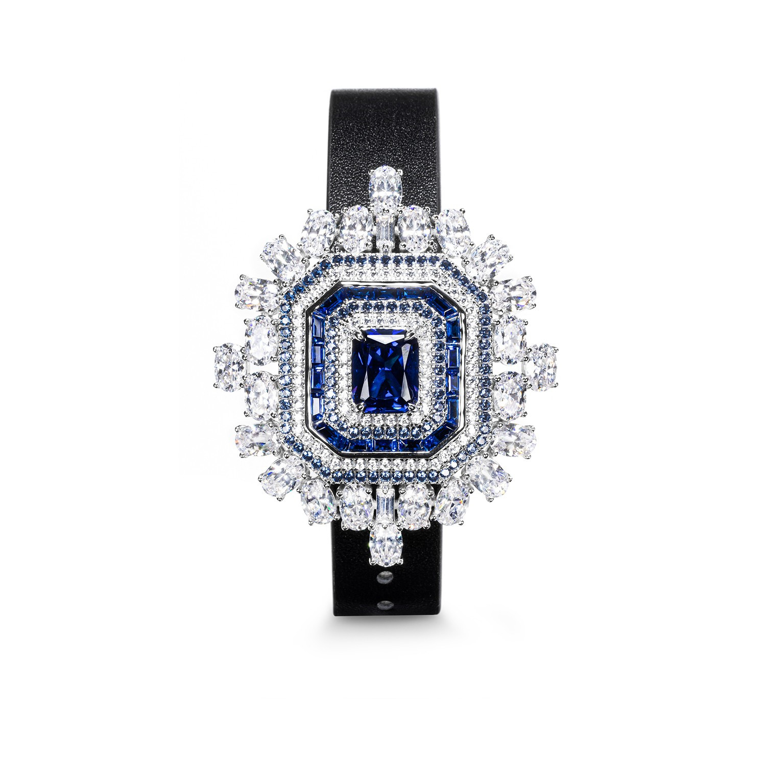 Title 5, Elegant Sapphire And Diamond Watch With Necklace