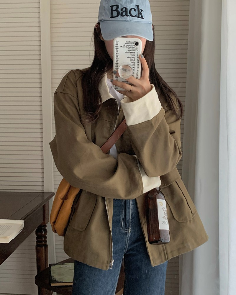 Women's Niche Color Contrast Polo Collar Casual Jacket